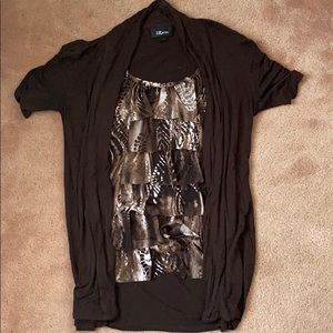 Brown sleeveless blouse with attached cardigan